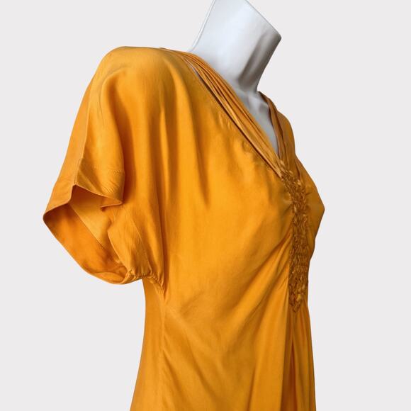 Banana Republic Braided Front Silk Tunic Dress, Size S, Yellow Orange - Picture 5 of 10